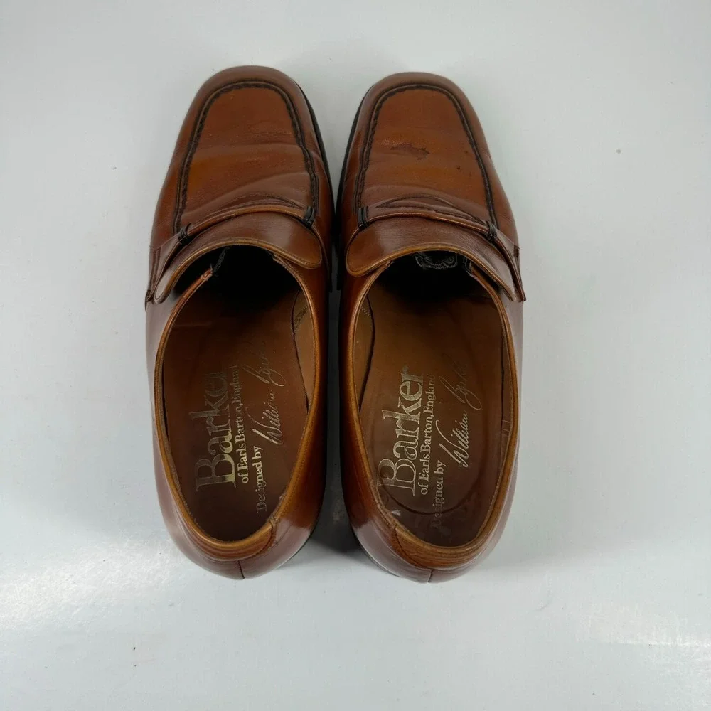 Vintage Barker of Earls Barton Men's 8/UK 7E Brown Leather Slip-On Loafer Shoes